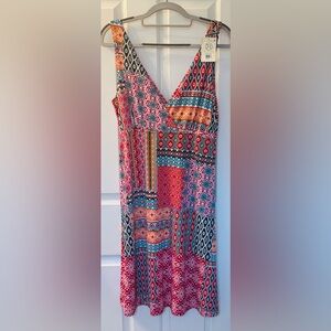 NWT Roper Multicolor Patchwork V-Neck Midi Dress